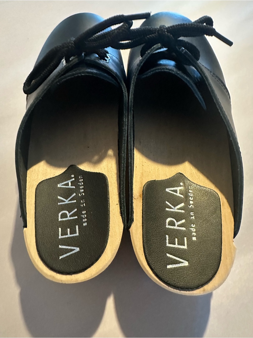 Verka Black Leather Lace-Up Clog Mules - Picture 2 of 4